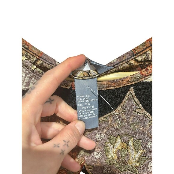 Koret Womens Blouse Size Petite Small 90s Y2K Orange All Over Print 3/4th Sleeve - Picture 4 of 4